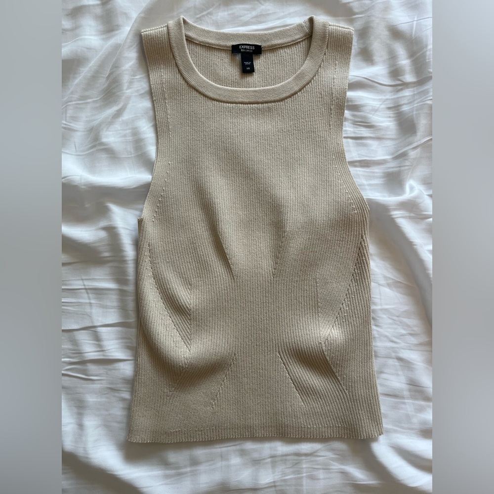 Express Tan Ribbed Knit Top